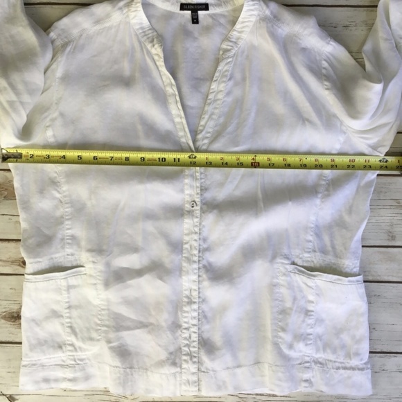 Eileen Fisher Boxy White V-Neck Linen Blend Top - Picture 8 of 8